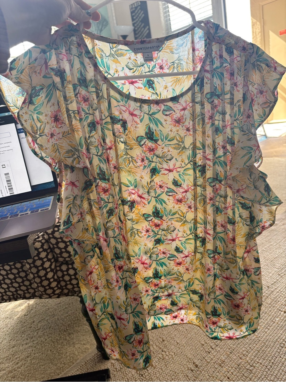Counterparts Yellow Floral Ruffle Sleeve Blouse